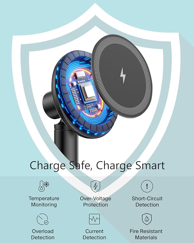 Mag Safe Charger Stand for iPhone 17/Air/16/15/14/13/12,15W Fast Charging,Wireless Charging Pad Compatible with MagSafe Suitable for Desk or Nightstand (No Adapter/Angle Fixed)