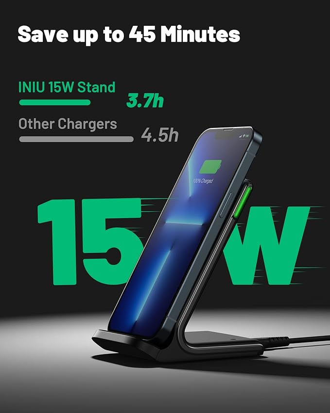 INIU Wireless Charger, [2-Pack] 15W Fast Wireless Charging Stand with Sleep-Friendly Adaptive Light Compatible with iPhone 17 16 15 14 13 12 Pro Max Plus Samsung Galaxy S22 S21 Note 20 etc
