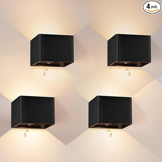 Yochoice 4-Pack Motion Sensor Wall Lights with Remote, 6000mAh Rechargeable Wall Sconce with 3 Color Temperatures & Touch Control, Dimmable LED Battery Powered Peel and Stick Sconces Indoor, Black