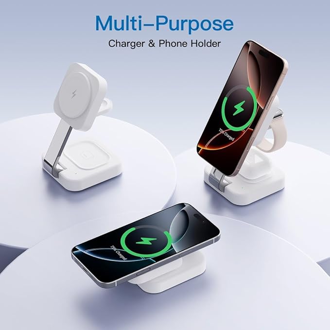 RYND 2026 Traveling Wireless Magnetic Fast Charging Station,3 in 1 Charger with i Phone 17 16 15 14 13 12 Pro Max Plus,Apple Watch Series & Air pod 4 3 2 Pro-Gifts for Wife & Husband(Rose Red)