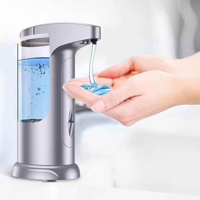 AMIR 12.5oz Touchless Automatic Soap Dispenser, Battery Operated Automatic Liquid Hand Soap Dispenser, Adjustable Volume, Water-Resistant for Kitchen and Bathroom