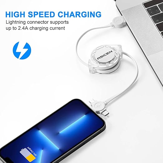 3 in 1 Retractable Multi Charging Cable, 2Pack Multi Fast Charging Cord Retractable Charger Data Sync Cable with iPhone/Type-C/Micro USB Ports for Cell Phones, iPhone Series, Galaxy Series,PS,Tablets