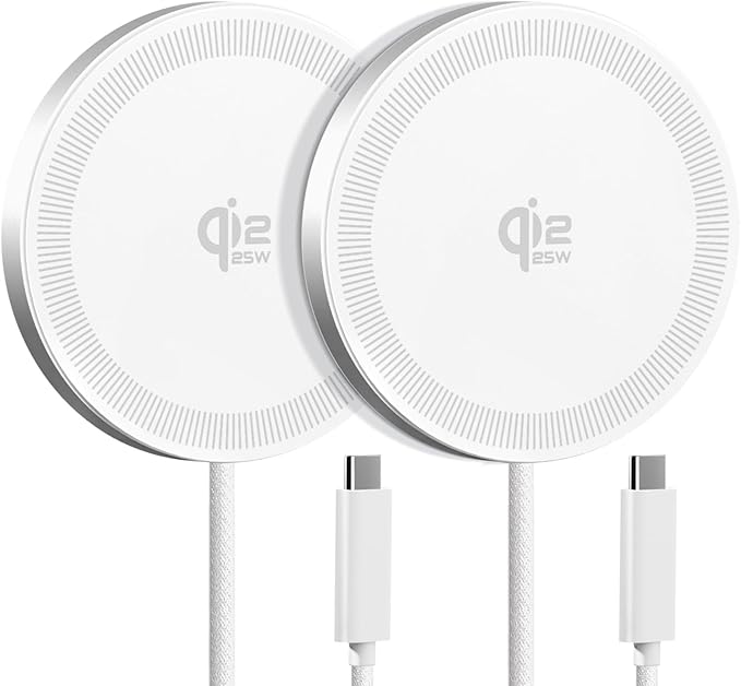 25W Wireless Charger for MagSafe, Qi2.2 Magnetic Fast Charging Pad for iPhone 17/16/15/14/13/12 Series & AirPods, Strong Magnet, Portable Wireless Charger for Travel Home Office (Elegant White, 2Pack)