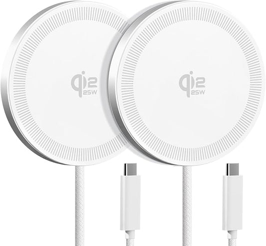 25W Wireless Charger for MagSafe, Qi2.2 Magnetic Fast Charging Pad for iPhone 17/16/15/14/13/12 Series & AirPods, Strong Magnet, Portable Wireless Charger for Travel Home Office (Elegant White, 2Pack)