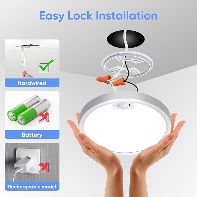 KEPLUG Wired Motion Sensor Ceiling Light Fixture-Motion Sensor Light Indoor 18W/1500LM,Closet Lights Motion Sensored Shower Light for Bathroom Hallway Stair Pantry Porch Garage 3 Color Temperature