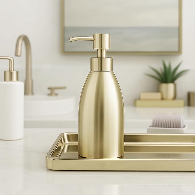 304 Stainless Steel Soap Dispenser 16oz Rust-Proof Liquid Soap Pump Bottle for Kitchen or Bathroom Countertop Hand Dish Lotion Leak-Proof (Champagne Gold)