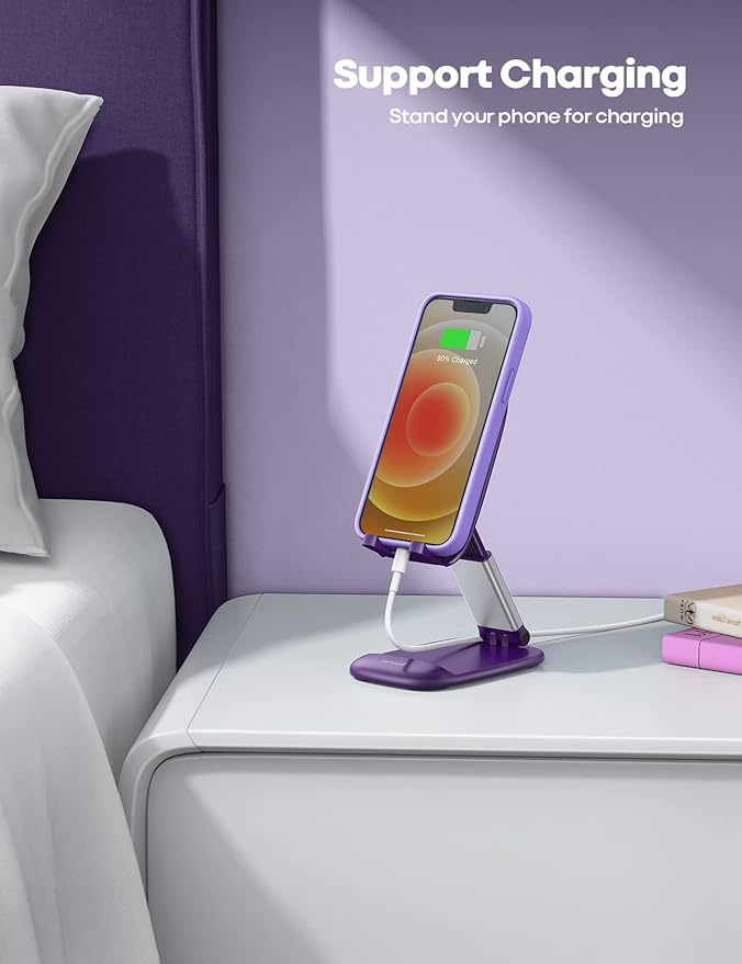 Lamicall Purple Phone Holder for Desk - Dark Purple Cellphone Stand Desk Accessories Desktop Office Must Have, Gifts for iPhone 17 16 15 14 13 Pro Max Mini, 12 11 X Plus SE, 4-8'' Telephone Stand