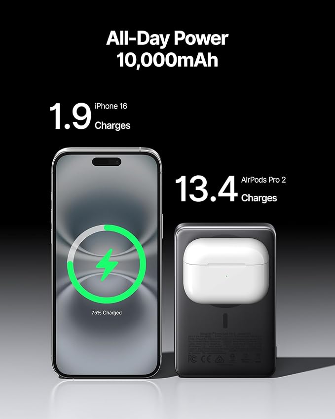 INIU for MagSafe Slimmest Portable Charger, Original Qi2 Certified Wireless Fast Charging, 10000mAh 45W Power Bank with USB C Cable, Flight-Safe Battery Pack for iPhone 17-12 Series, Pink