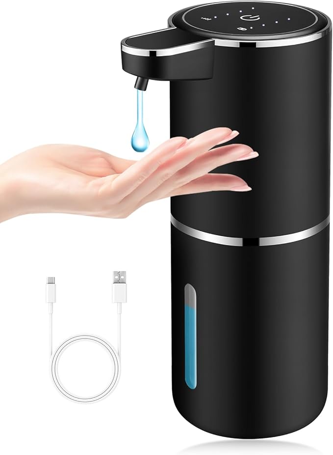 Automatic Soap Dispenser Touchless,Liquid Soap Dispenser with 4 Adjustable Levels,12.8oz USB Rechargeable and Wall Mounted,Smart Hand Soap Dispenser for Bathroom,Kitchen Sink,Dish Soap(Black)