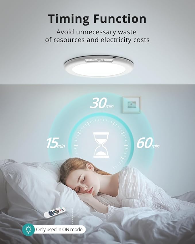 wowatt 4Pcs Battery Operated Ceiling Lights Rechargeable Motion Sensor Light Indoor Wireless Shower Light with Remote 3000K 4500K 6500K 7.48in Dimmable Timing Motion Activated Lamp for Closet Shower