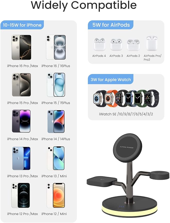 3 in 1 Wireless Charging Station for Apple Device,Fast Charging Tree-Shaped Stand with 20W Adapter,Qi-Certified Charger for iPhone 12-17 Series,Apple Watch,AirPods,Perfect for Office,Nightstand,Dorm