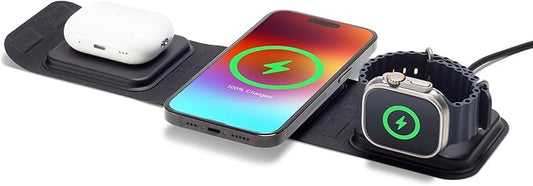 Mophie 3-in-1 Travel Charger v2 with MagSafe - Portable Wireless Charging Hub, Compatible with Apple Devices, iPhone 17/16/15/14/13/12, Apple Watch Series 11 to 1 & Ultra, AirPods Pro/3rd Gen, Black