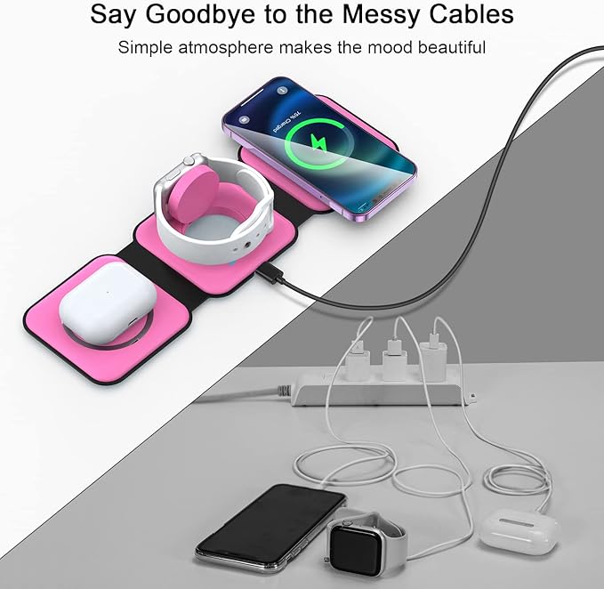 Wireless Charger 3 in 1,RTOPS Magnetic Traval Wireless Charging Station Multiple Devices,GaN 3 in 1 Charging Station,Compatible iphone17/16/15/14/13/Pro/Max,iWatch,AirPods4/3/2/Pro(Adapter Includes)