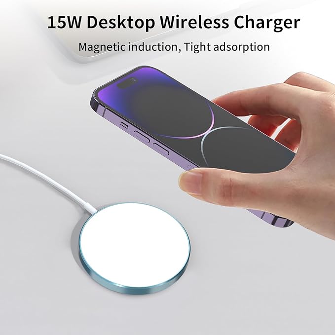 for MagSafe Charger, Magnetic Wireless Charging Pad for iPhone 17/17 Pro/17 Pro Max/Air/16 15 14 13 12 Pro Max Plus mini & AirPods 2 3 Pro, Strong Magnet, Aluminum Alloy, USB-C/A Ports(Blue)