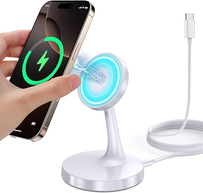 TXXTOL Magnetic Wireless Charger iPhone Stand, 15W Fast Mag-Safe Charger iPhone 17/17 Air/17 Pro/17 Pro Max 16/15/14/13/12 Series Magnet Wireless Charging Station/Pad/AirPods for Home, Office, Travel