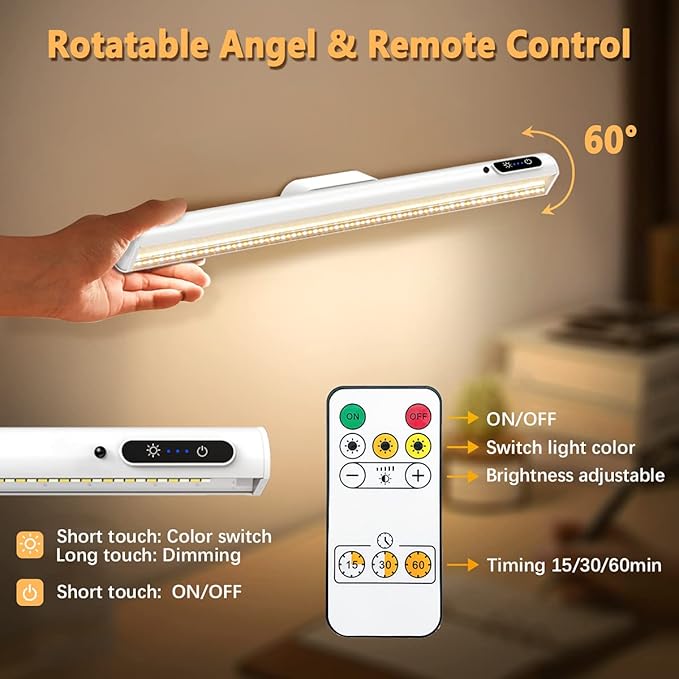 Hapfish Battery Powered Operated Wall Strip Lights, Rechargeable Magnetic LED Light Bar with Remote, Dimmable Desk Lamp, Under Cabinet Lighting Wireless for Mirror Closet Bathroom Kitchen – White