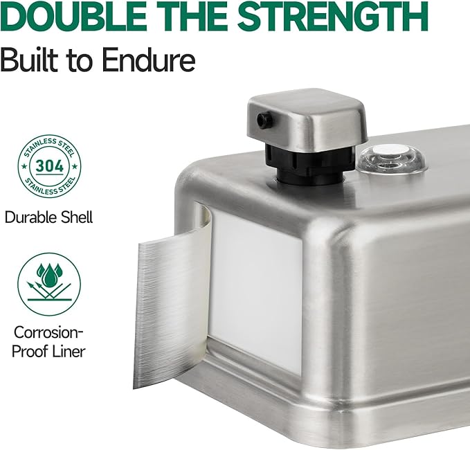 anydry Commercial Wall Mounted Soap Dispenser 37oz 1100ml Large Capacity Brushed Stainless Steel Manual Dispenser for High Traffic Restrooms