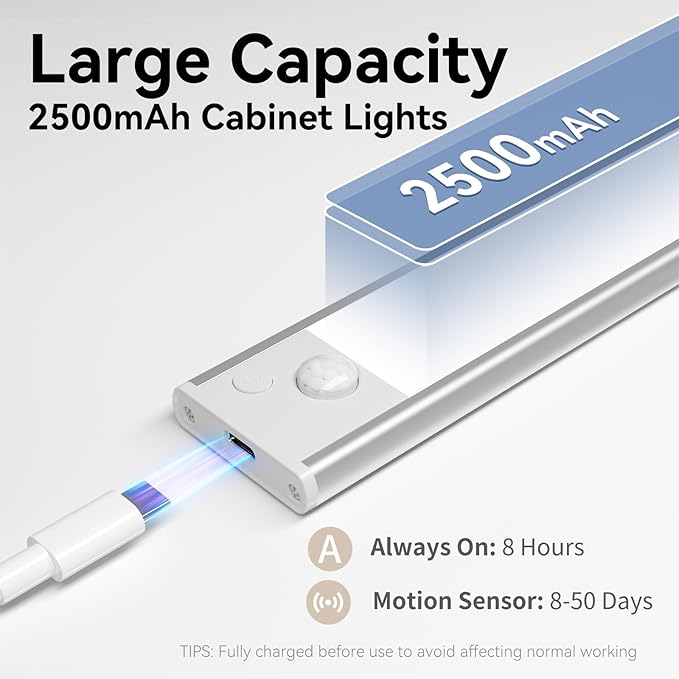 Under Cabinet Lighting, 3 Color Magnetic Motion Activated Under Cabinet Lights, Rechargeable Closet Lights 2500mAh Battery Operated, Wireless Dimmable Under Counter Lights for Kitchen,Hallway 4 Pack