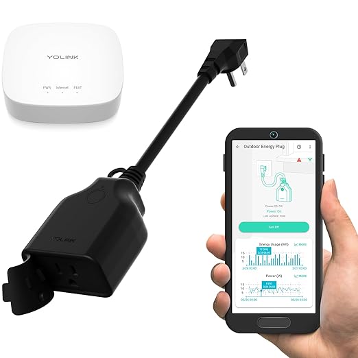 YoLink Smart Outdoor Energy Plug, IP63, 1800W, 15A Smart Plug with Real-Time Energy Monitoring, Automatic Safety Shutoff, Alexa & Google Assistant Compatible, Include YoLink Hub