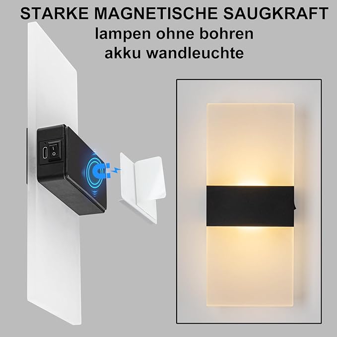 Wall Sconce Battery Operated, 4000mAh Rechargeable Wall Lights with Touch Control, Wireless Wall Lamps for Bedroom, Night Lights for Hallway Stairway Porch Closet