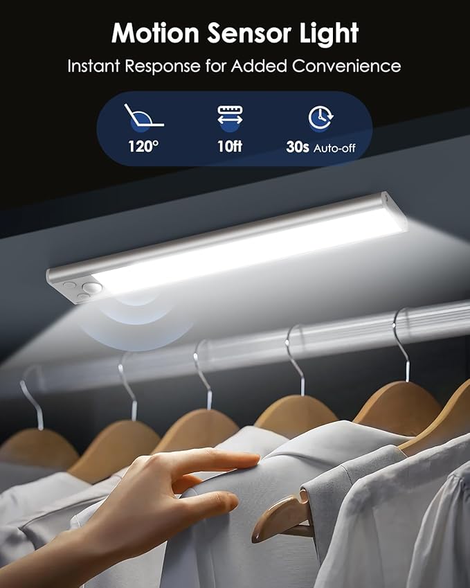 VerRon 5 Pack Under Cabinet Lighting Wireless, Battery Operated Motion Sensor Light Indoor with 3 Color Temps 68 LED, Upgraded 2200mAh Rechargeable Under Cabinet Lights Closet Lights for Kitchen, 10in