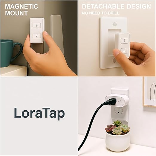 LoraTap Remote Control Outlet, On Off Light Switch with Wall Plate - Wireless Control 2 Plugs from 100ft, No WiFi Needed, Ideal for Lamps, Fans, Small Appliances(1 Remote + 2 Outlets)