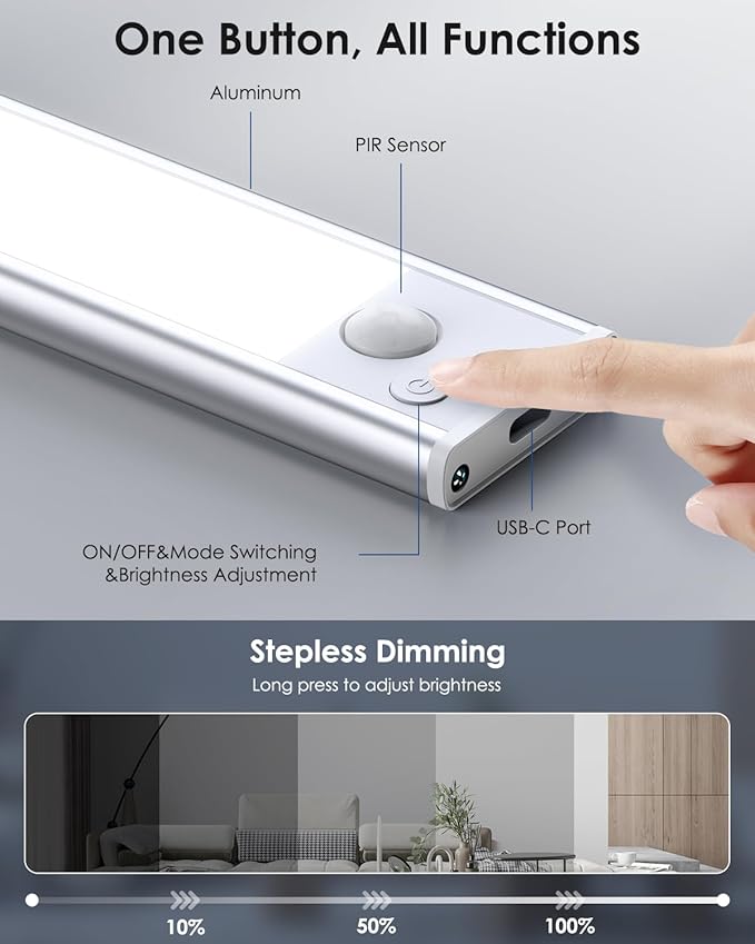 5-Pack 12in Under Cabinet Lighting, Upgraded 2500mAh Rechargeable Under Cabinet Lights Wireless, LED Motion Sensor Light Indoor Closet Lights Under-Counter Light Fixtures for Kitchen, Hallway