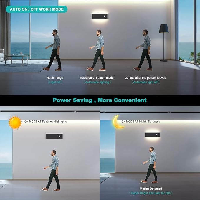LED Hardwired Motion Sensor Light Indoor Wall Sconce, 12W Motion Sensor Wall Light Indoor Sconce Wall Aluminum Modern Wall Sconce for Living Room Hallway Stair (Black 3000K, 1 Pack)