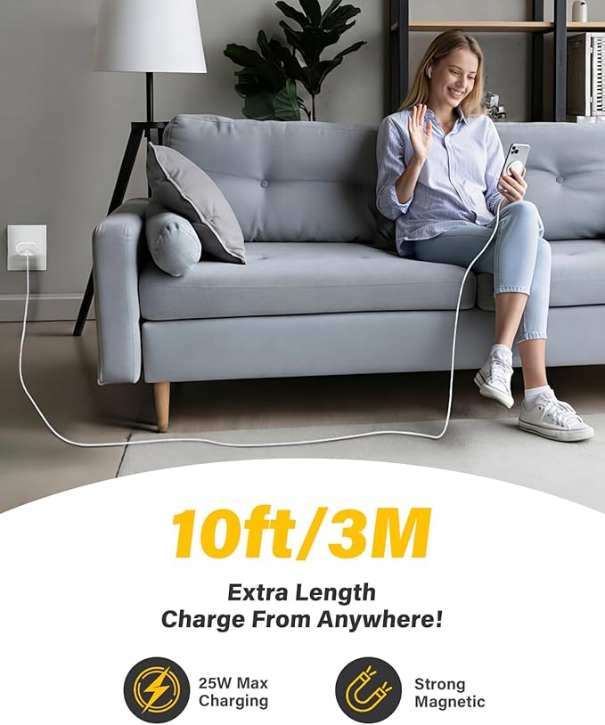 25W Wireless Charger for MagSafe, Qi2.2 Magnetic Fast Charging Pad for iPhone 17/16/15/14/13/12 Series & AirPods, Strong Magnet, Portable Wireless Charger for Travel Home Office (White, 2Pack(10FT))