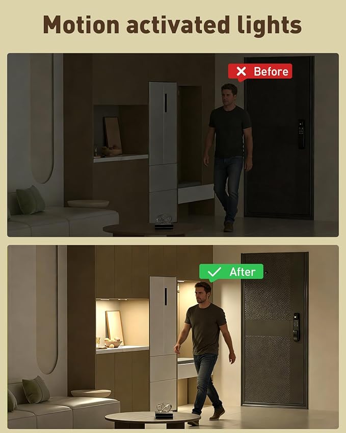 Diomart Under Cabinet Lighting, RGB LED Closet Light Rechargeable, Motion Sensor Light Indoor Stick on Under Counter Lights for Kitchen, Stairs, 4 Pack