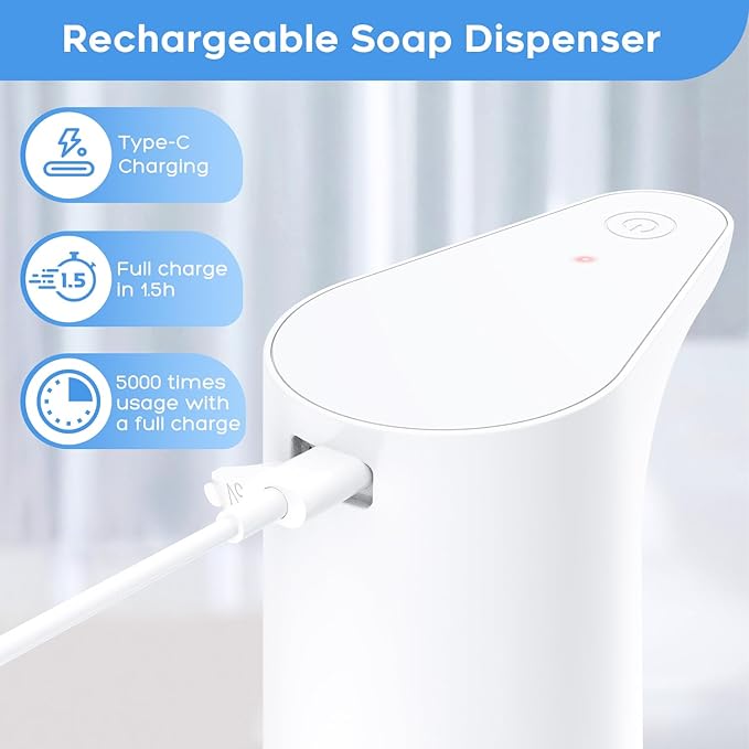 Automatic Foaming Soap Dispenser: LAOPAO Touchless Hand Soap Dispenser for Kids Type-C Rechargeable Sensor Pump Waterproof Foam Dispenser for Bathroom Kitchen School Xmas Gift, 13oz