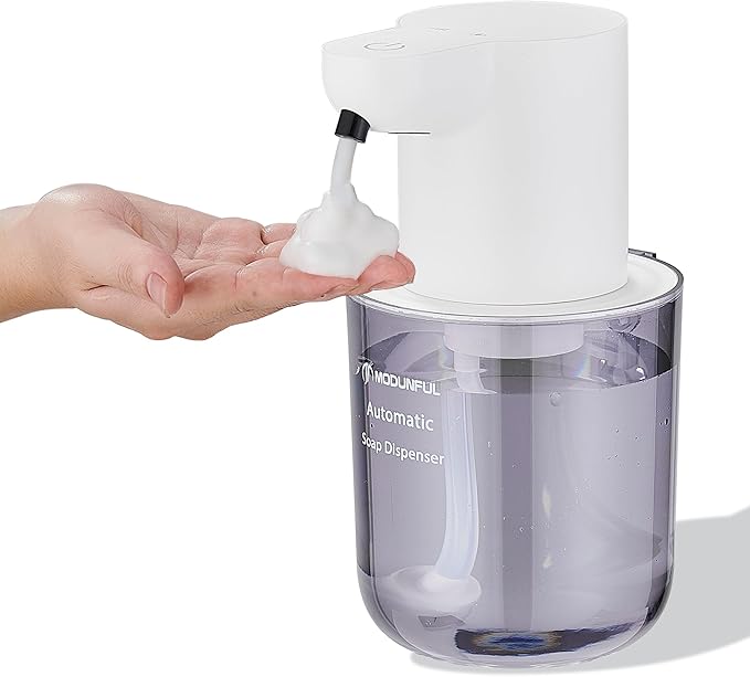 Automatic Foaming Soap Dispenser for Bathroom: 4-Level Adjustable Countertop/Wall Mount Hand Soap Dispenser, 13.5oz/400ml Type-C Rechargeable – Suitable for Kitchen, Bathroom, Office, Hotel (White)