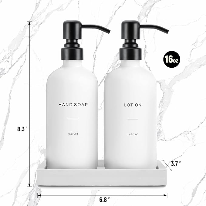 Prus Waso White Soap Dispenser Set, Contains Hand and Lotion Dispenser with Pump. Perfect for Guest Bathroom Decor. (White)