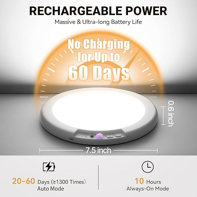 Rechargeable Ceiling Light No Wiring - Battery Operated Led Lights for Bedroom with Remote, Motion Sensor Night Light Indoor Hallway, Living Room, Bathroom, Home & Kitchen Decor Lighting (4)