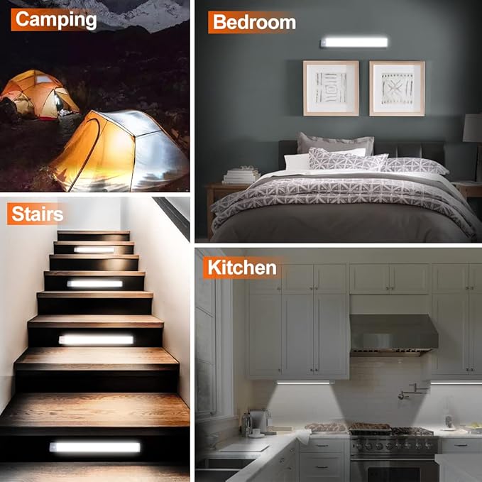 PRIORARE Motion Sensor Closet Light 54 LED Under Cabinet Night Lighting, 2500mAh Rechargeable Ultra Thin Magnetic Closet Lighting, 350lm Led Wireless Lights for Kitchen, Bedroom(White, 2Pack)
