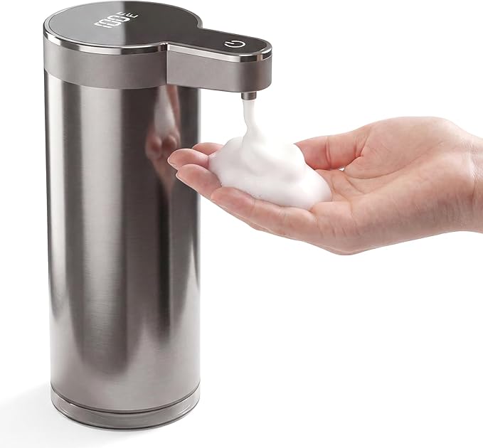 Touchless Foaming Soap Dispenser, 0.2s Sensor, USB-C Rechargeable, Clog-Free Pump, Adjustable Foam, Smudge-Resistant Stainless Steel, 300ml/10.1oz, IPX5 Water Resistant, for Kitchen & Bathroom