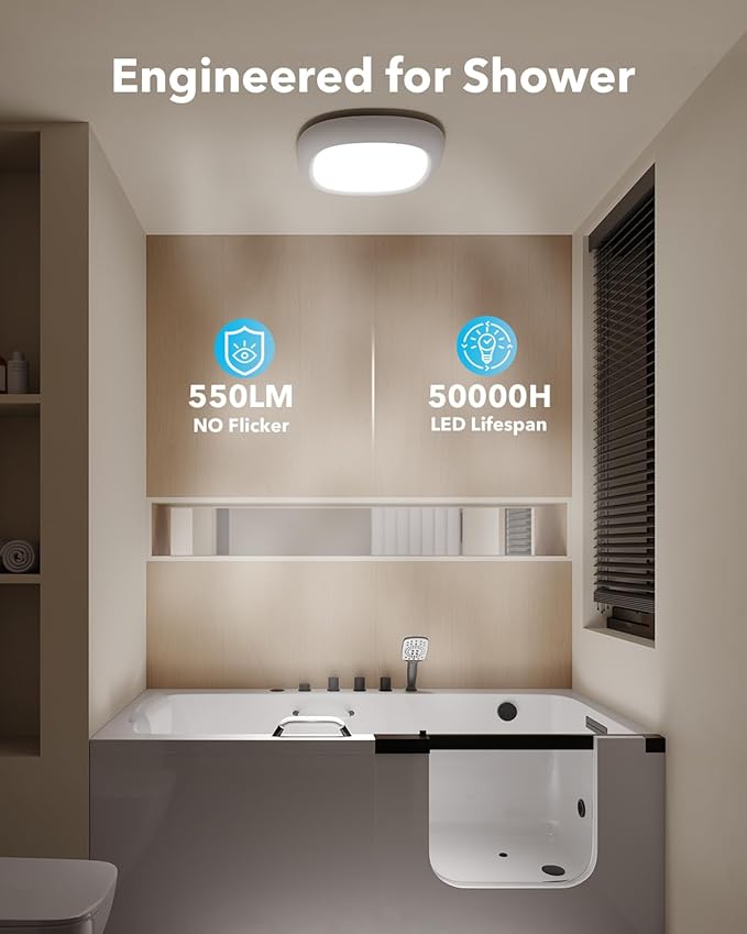 2 Pack Rechargeable Shower Lights for Inside Shower, 12000mAh Motion Sensor Wireless Ceiling Light with Remote No Wiring, Battery Operated Closet Lights Cordless LED Overhead Lighting Bathroom Garge