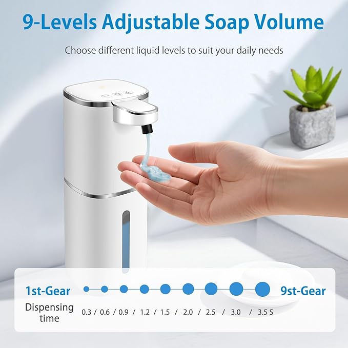 Automatic Liquid Soap Dispenser,Digital Display 9-Level Adjustable Touchless Smart Hand & Dish Soap Dispenser, USB Rechargeable, 13.5oz/400mL Wall Mounted for Bathroom Kitchen, Hotel, Restaurant