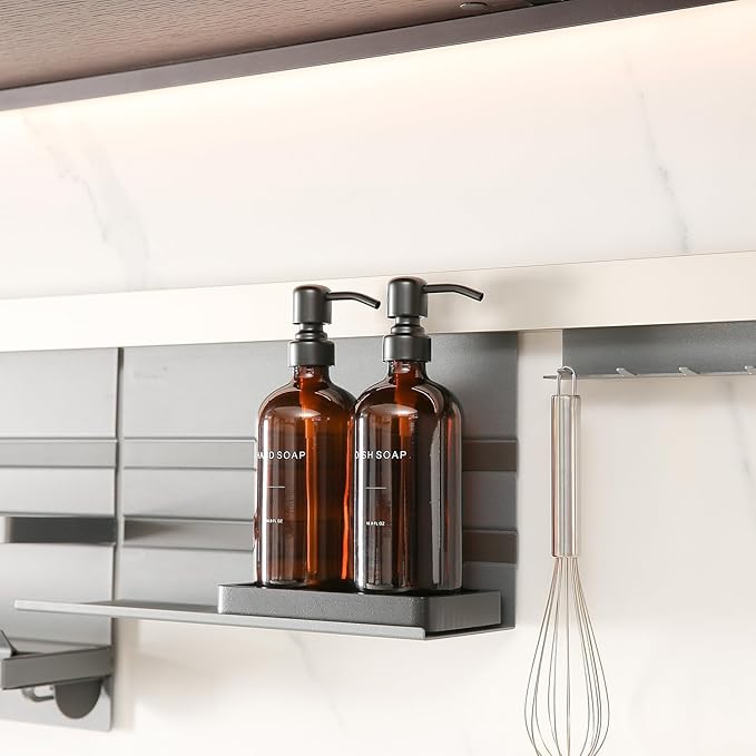 Prus Waso Amber Soap Dispenser Set, Soap Dispenser for Kitchen Sink with Black Stainless Steel Pump, Perfect for Kitchen Accessories Decor. (Amber)