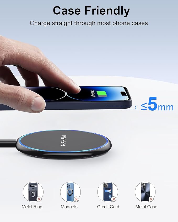NANAMI Fast Wireless Charger [2 Pack] - Wireless Charging Pad for iPhone 17/17 Pro/17 Pro Max/16/15/14/13/13 Pro/12,10W for Samsung Galaxy S26/S26+/S25/S25 Ultra/S24/S24 Ultra/S23/S22, New Airpods