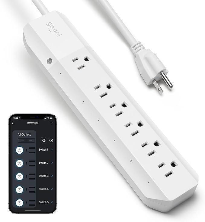 Geeni Smart Surge Protector Power Strip with 6 Wi-Fi Controlled Outlets, Real-Time Energy Monitoring, 3ft Extension Cord, App Control, Compatible with Alexa & Google Assistant, Smart Power Strip