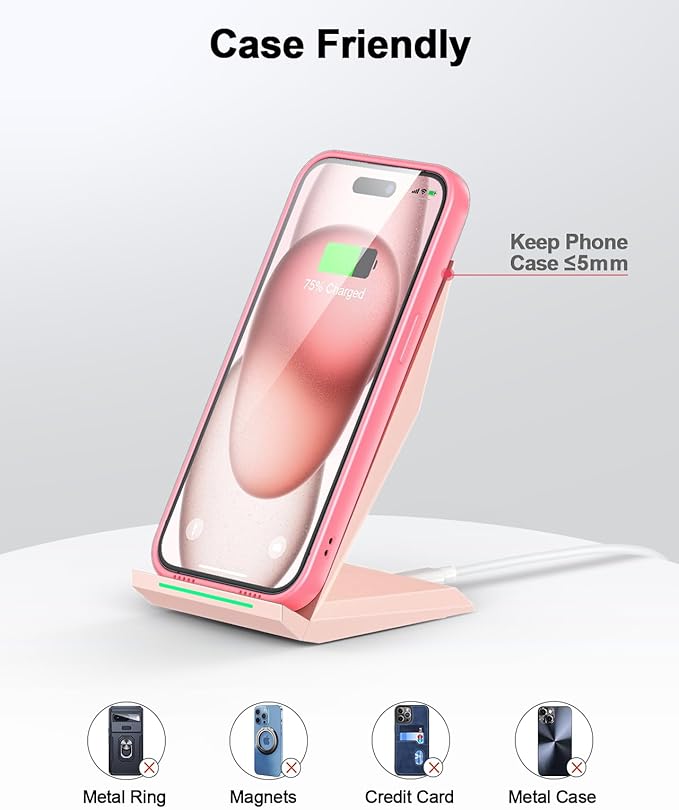 Wireless Charger with USB C Phone Charger, Charging Stand with 20W PD Adapter Compatible with iPhone 17/17 Air/16/15/14/13/12, Phone Charging Dock for Samsung Galaxy S26/S26+/S25/S24/S23/S22/S21