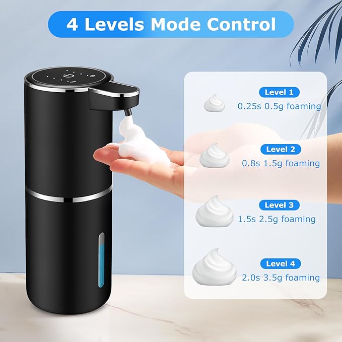 VZZNN 2 Pack Automatic Soap Dispensers,12.8oz/380ml USB Touchless Automatic Foaming Soap Dispenser,Rechargeabled Wall Mounted Smart Soap Dispenser for Bathroom Kitchen Dish Soap(Black)