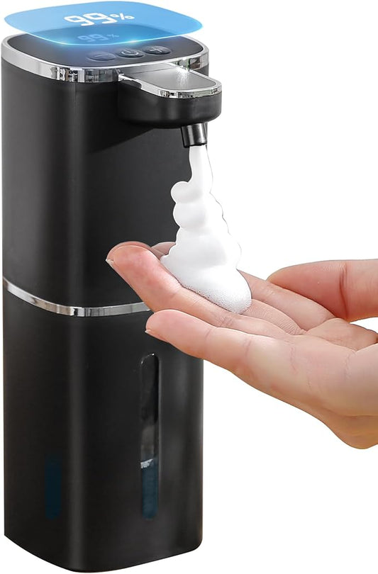 Automatic Foaming Soap Dispenser Touchless, USB Rechargeable Smart Hand Soap Dispenser, 9-Level Adjustable, 13.5oz/400mL,IPX5 Waterproof, Wall/Tabletop Kitchen Bathroom, Black