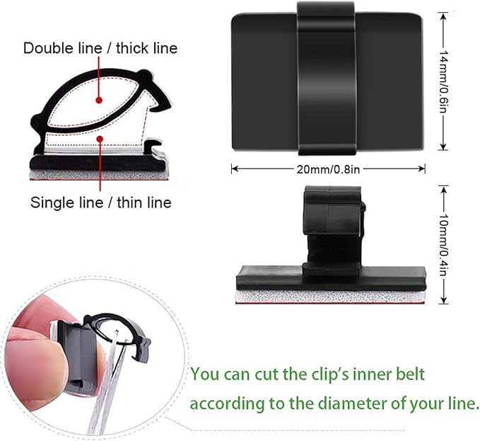 100pcs Self with 3M Adhesive Cable Clips Wire Holders Cord Organizer Cable Clamp Management Sticky for Office Home Car Desk Tables PC Laptop TV Wall, Black