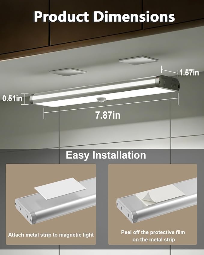 SZOKLED 58-LED Motion Sensor Under Cabinet Lights Wireless, RGB Closet Light Night Lights Remote, Rechargeable Under Cabinet Lighting Counter Lights for Indoor Kitchen, Stair (6 Packs)