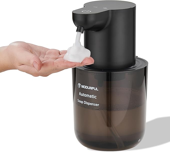 Automatic Foaming Soap Dispenser for Bathroom: 4-Level Adjustable Countertop/Wall Mount Hand Soap Dispenser, 13.5oz/400ml Type-C Rechargeable – Suitable for Kitchen, Bathroom, Office, Hotel (Black)
