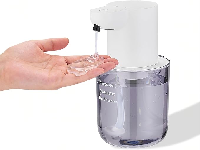 Automatic Soap Dispenser for Kitchen Sink - Wall-Mount & Countertop: 4-Level Adjustable, 13.5oz Clear Plastic IPX5 Rechargeable, Suitable for Kitchen Sink & Bathroom (White)