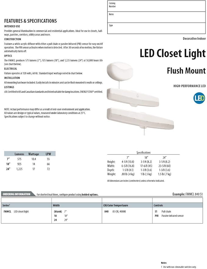 Lithonia Lighting 7 Inch Flush Mount LED Ceiling Light with Motion Sensor,120 Volts, 10 Watts, Wet Listed, 575 Lumens, White (FMMCL 840 PIR M4)
