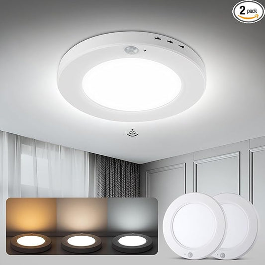 wowatt 2Pcs Motion Sensor Ceiling Light Wired, 3000K/4000K/6000K Selectable Motion Closet Light, 15W 1800LM Motion Sensor Light Indoor for Hallway, Stairs, Storage(7.48Inch)